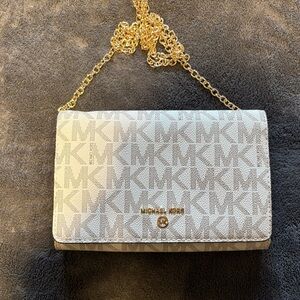 Michael Kors Gray and Gold Clutch with Monogram Pattern